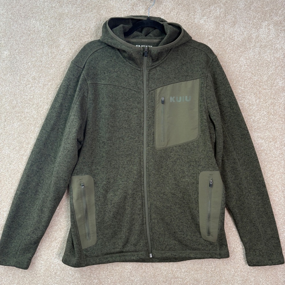 KUIU Base Camp Full Zip Hoodie Mens Large Green Fleece Jacket Hunting Outdoor